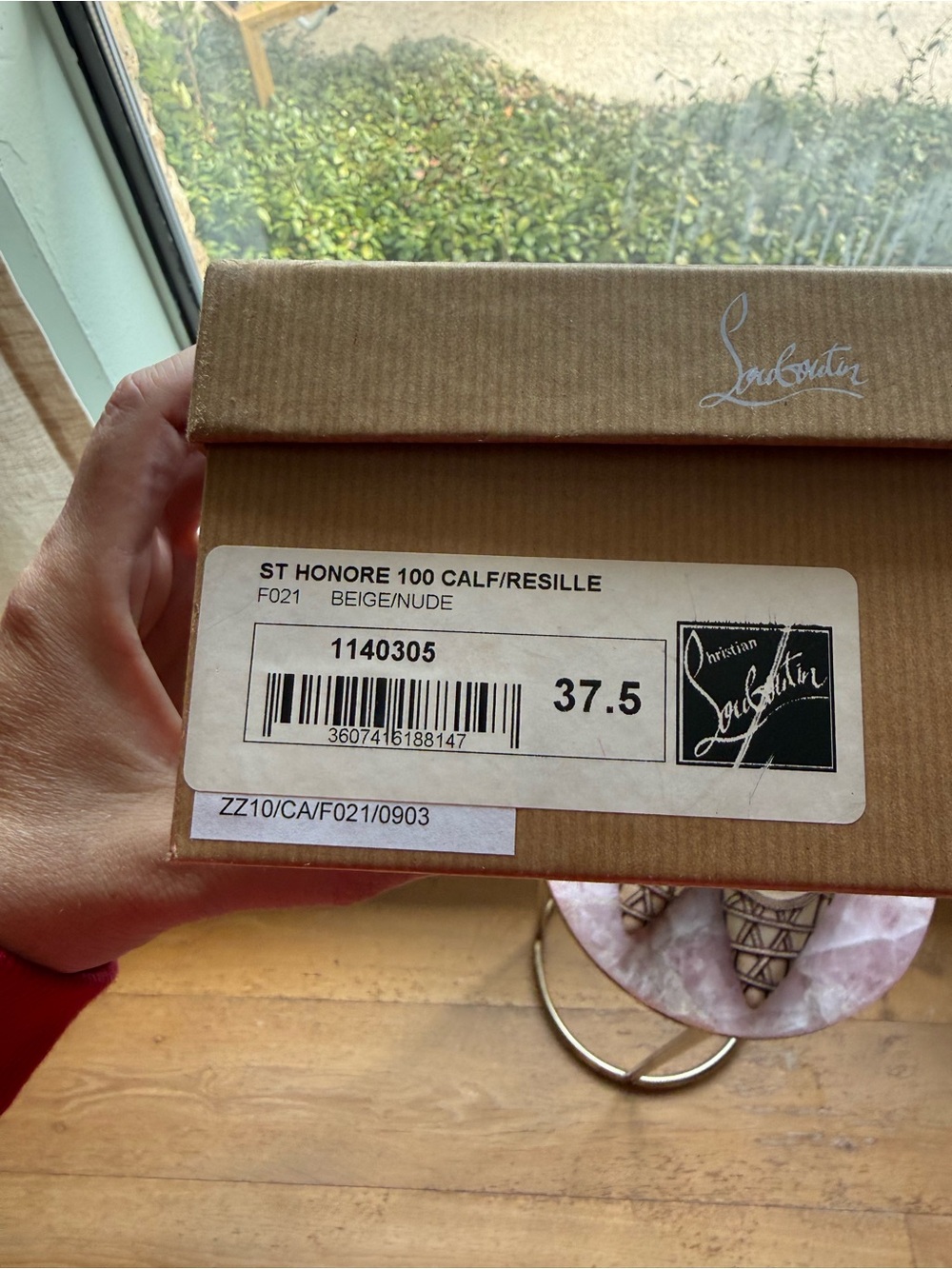 Christian Louboutin Nude and Red Pointed-Toe Mesh Pumps - Picture 3 of 5